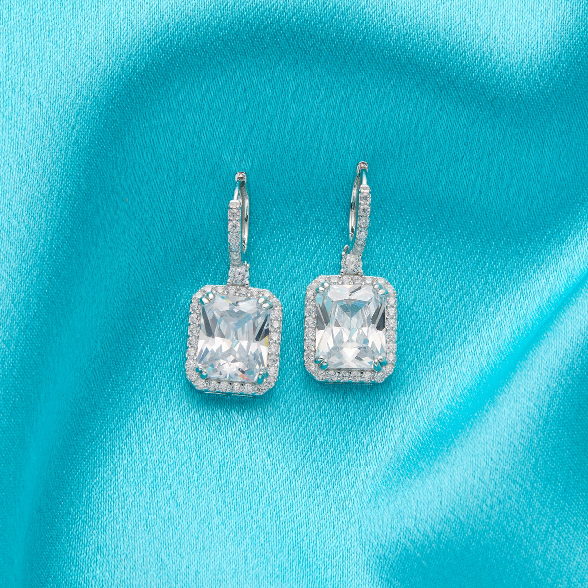 Emerald-cut Halo Earrings in Silver - Transitions Perfectly from Day to Night